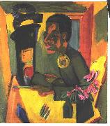 Selfportrait with easel Ernst Ludwig Kirchner